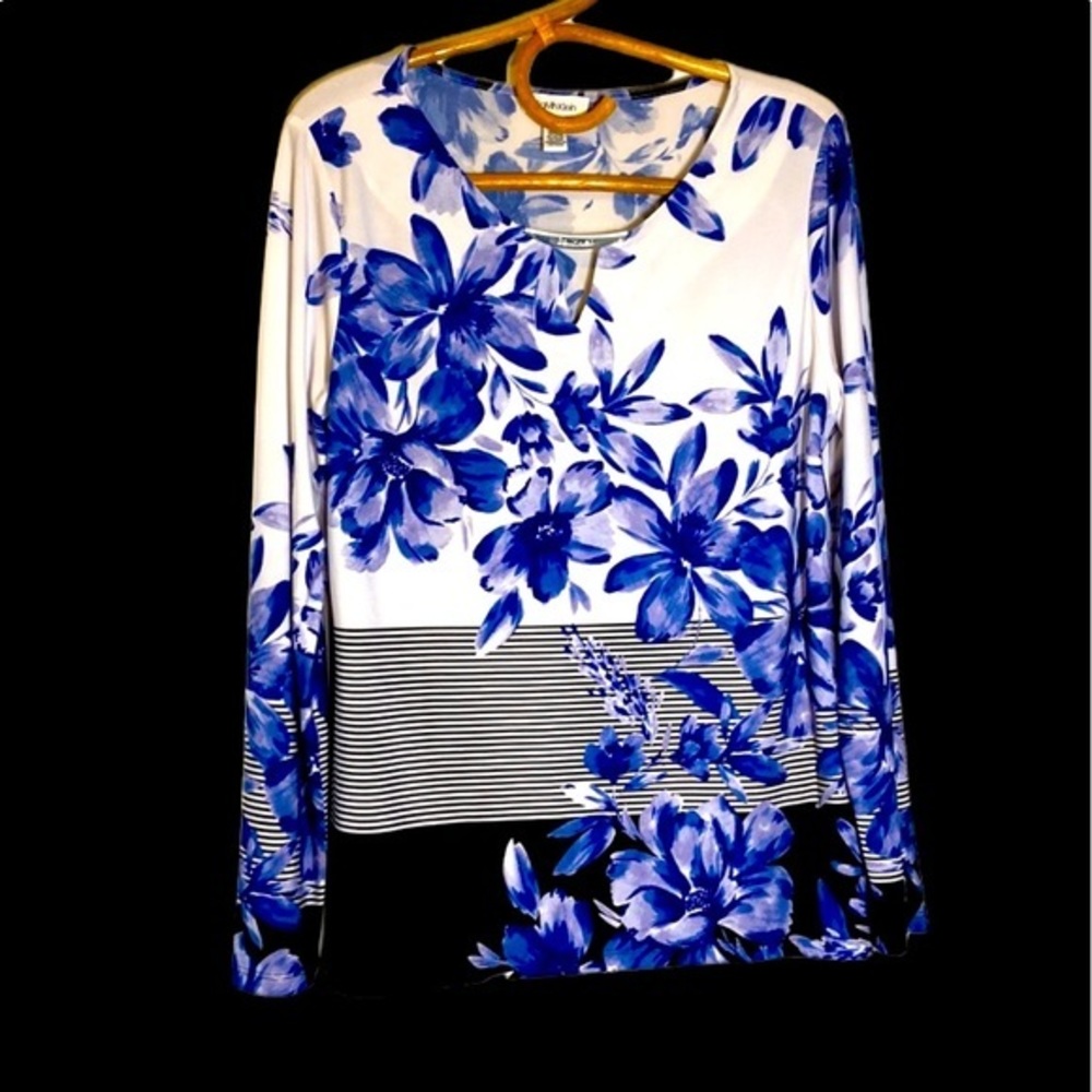 Calvin Klein White Top with Blue Floral Print